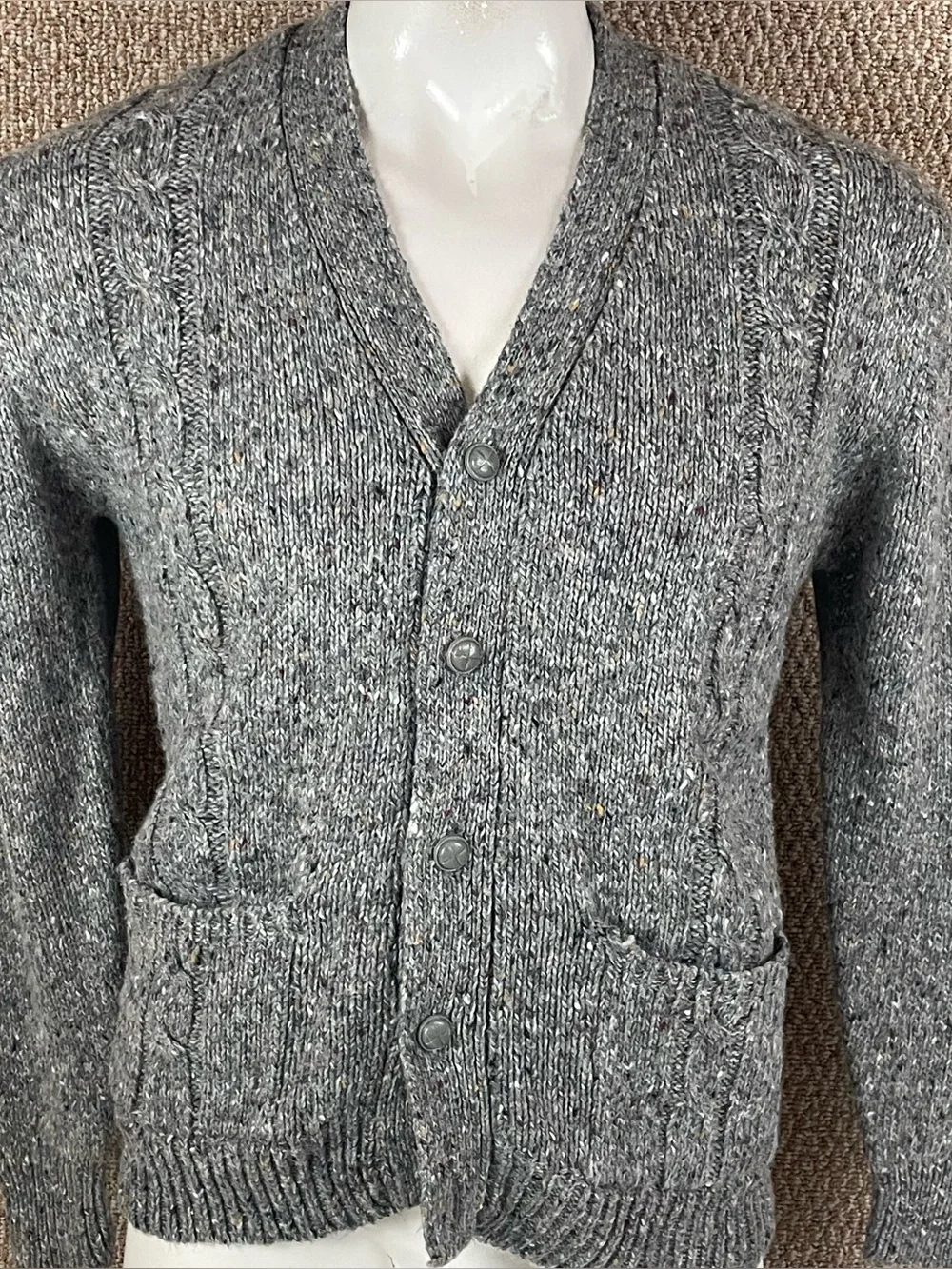 Vintage Cardigan Sweater Men’s Large Wool Donegal Flecked Golf Grandpa 90s B22